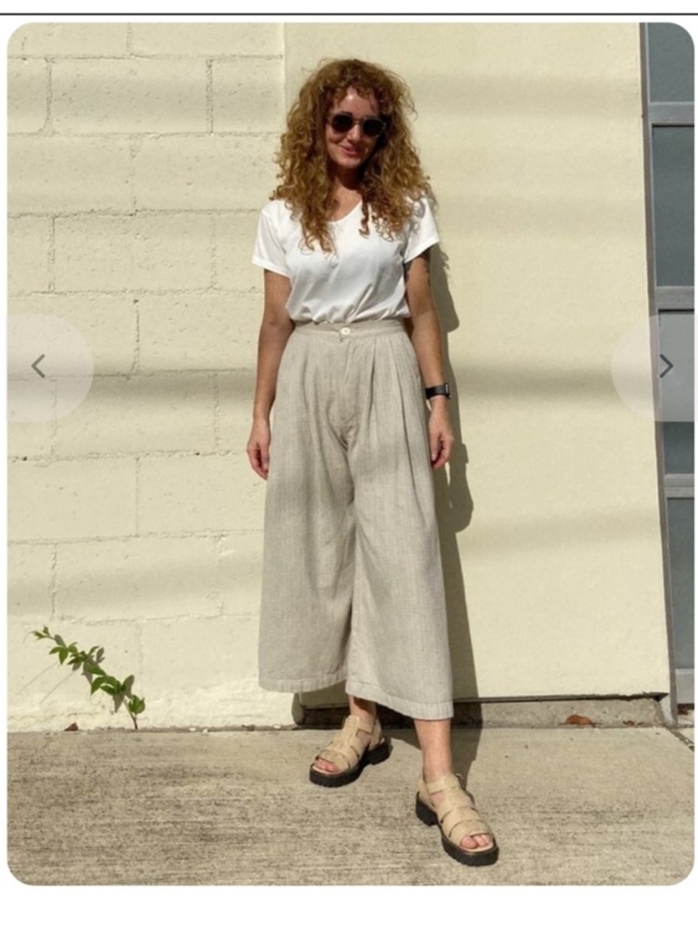 Esby Nikita Pant Linen Cotton Blend Cream Beige Wide Leg Cropped Size 2